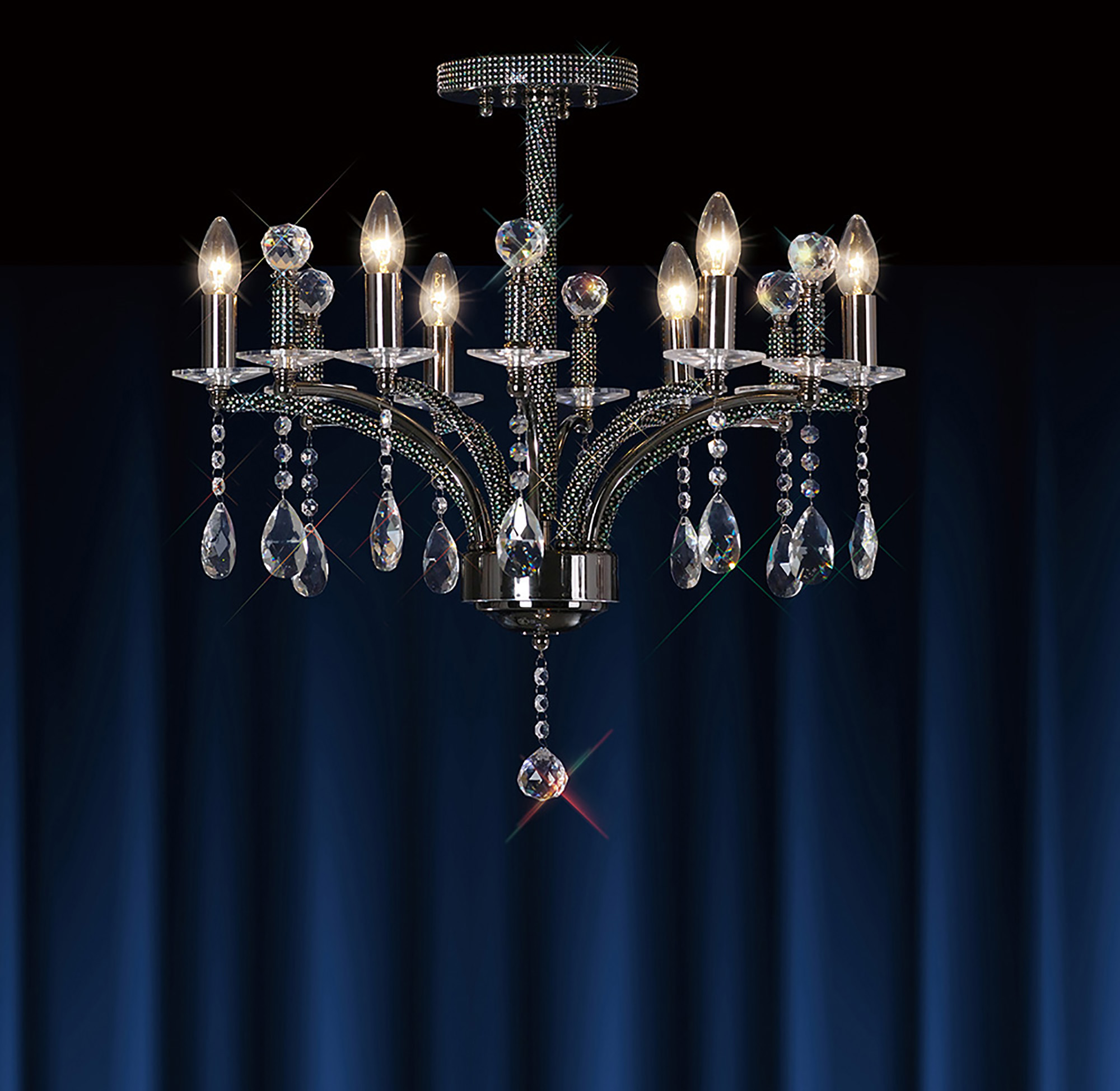 IL30366  Fiore Crystal Pendant 6 Light Black Chrome